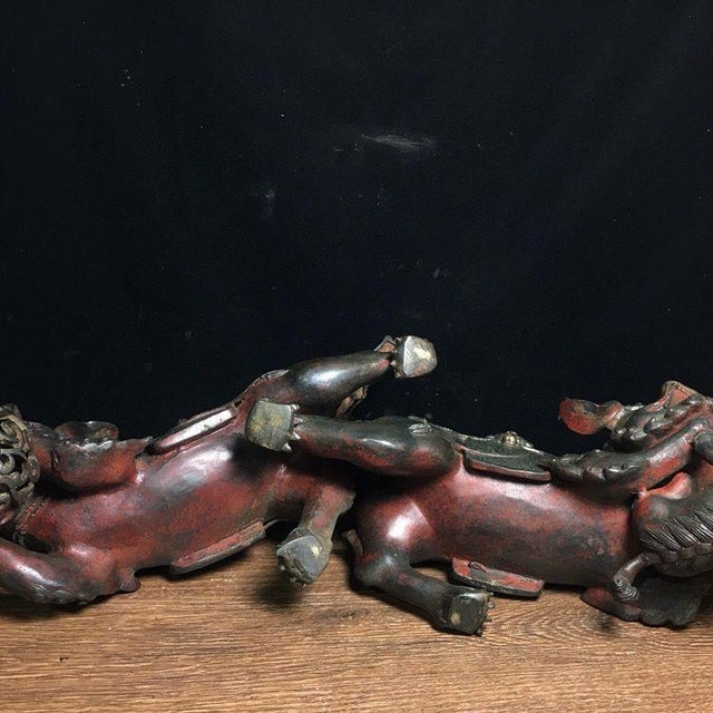 Metal Pair of Large Bronze Guardian Lion Incense Burners – 15" Foo Dog Censers With Ball & Cub For Sale - Image 7 of 9