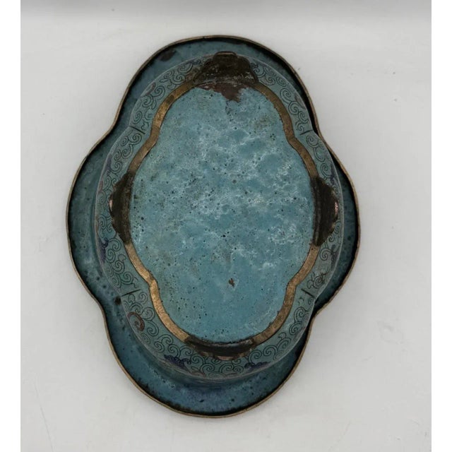 19th Century Qing Dynasy Lobed Cloisonne Enamel Planter Jardinaire, Blue Enamel on Copper, Footed For Sale - Image 9 of 10