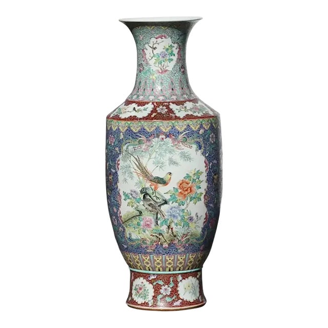 Antique Chinese Porcelain Famille Rose Coral Ground Vase For Sale