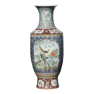 Antique Chinese Porcelain Famille Rose Coral Ground Vase