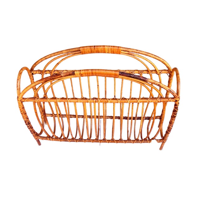 Wicker Newspaper Rack, Scandinavian Style, Denmark, 1970s For Sale - Image 6 of 10