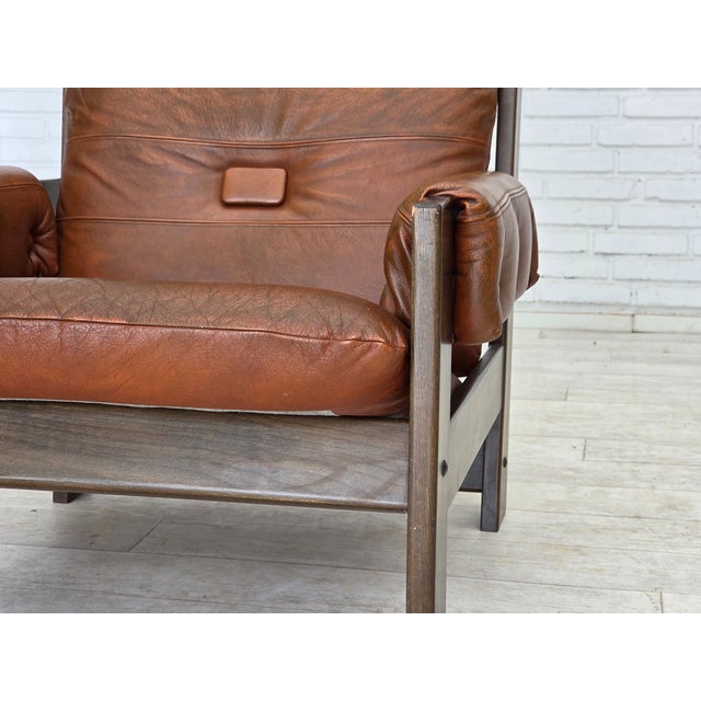 Vintage Scandinavian Lounge Chair in Furniture Leather, 1970s For Sale - Image 9 of 18