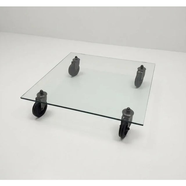 Fontana Arte Glass Table with Wheels by Gae Aulenti for Fontanaarte, 1980s For Sale - Image 4 of 13