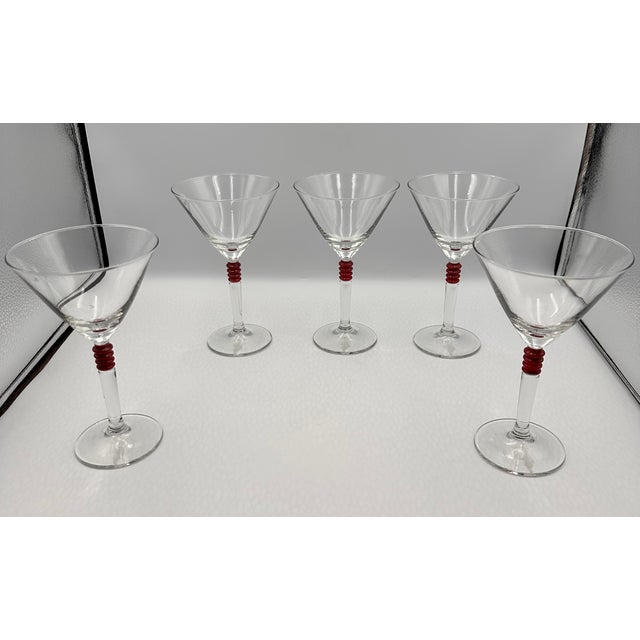 Vintage Set of 5 Cocktail Beefeater London Dry Gin Martini Glasses Etched Logo For Sale - Image 4 of 9