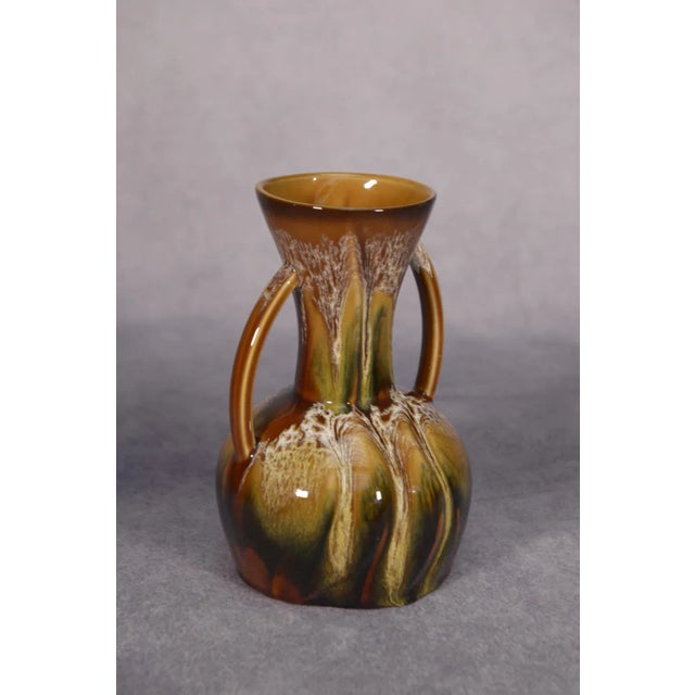 Brown Ceramic Vase with 2 Hand-Painted Handles Sarreguemines Hawaiian Decor, 1970s For Sale - Image 8 of 11