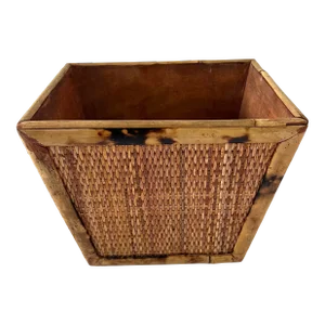 Vintage Rattan Bamboo Wastebasket
