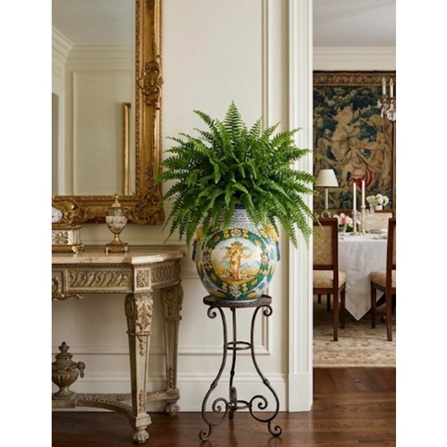 Vintage Italian Majolica Style Lion-Head Lemon Motif Ceramic Urn Vase For Sale - Image 10 of 12