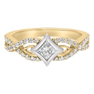 10K Two Tone Color 2/3 Cttw Diamond Kite and Twist Shank Ring (H-I Color,SI2-I1 Clarity) - Size 7 For Sale