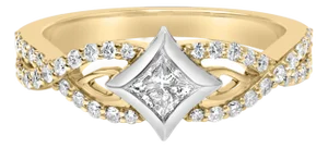 10K Two Tone Color 2/3 Cttw Diamond Kite and Twist Shank Ring (H-I Color,SI2-I1 Clarity) - Size 7