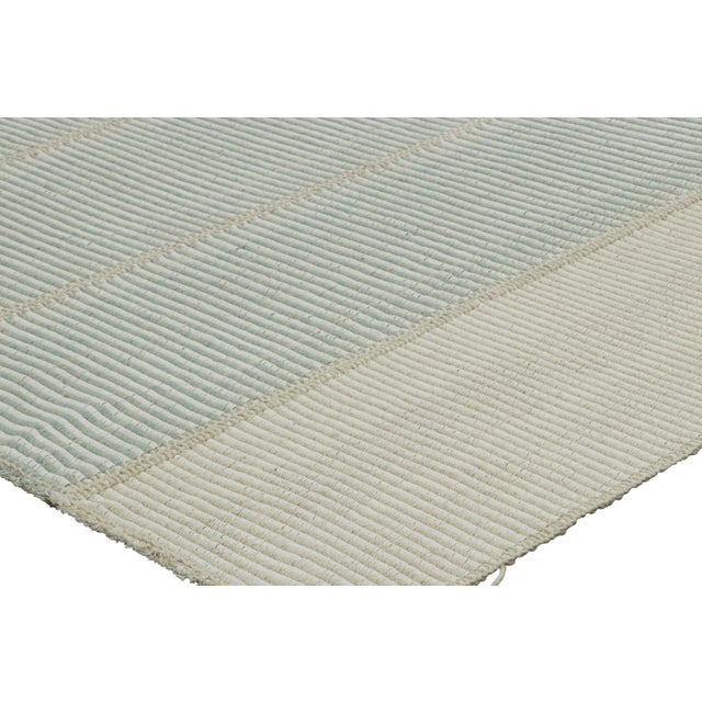 Rug & Kilim’s Contemporary Kilim With Textural Blue and White Stripes For Sale In New York - Image 6 of 7