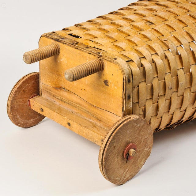 Antique Splint Wood Rolling Basket Cart For Sale - Image 15 of 15