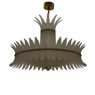 Mid-Century Round Murano Art Glass and Brass Chandelier, 2000s For Sale