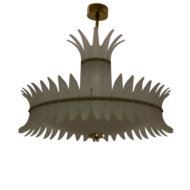 Mid-Century Round Murano Art Glass and Brass Chandelier, 2000s For Sale