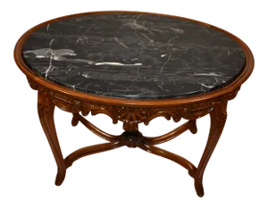 1920 French Louis XV Walnut & Marble Top Coffee Table