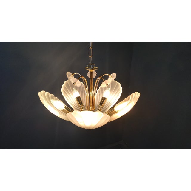 Vintage Italian Glass and Brass Chandelier, 1970s For Sale - Image 4 of 17