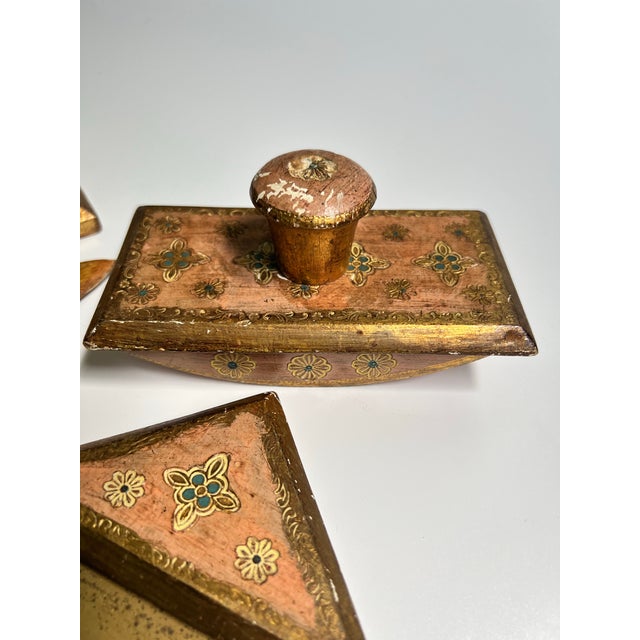 Wood Mid 20th Century Pink and Gold Florentine Desk Set- 4 Pieces For Sale - Image 7 of 7