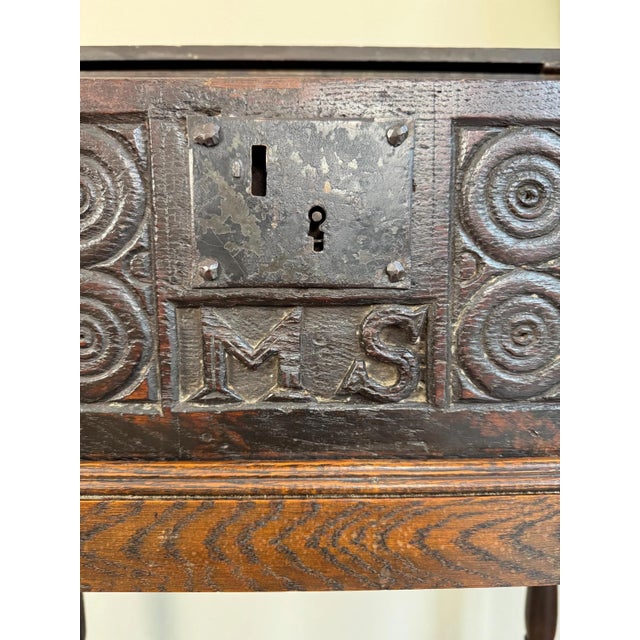 Antique Carved Oak Bible Box on Stand, Early 18th Century For Sale - Image 9 of 14