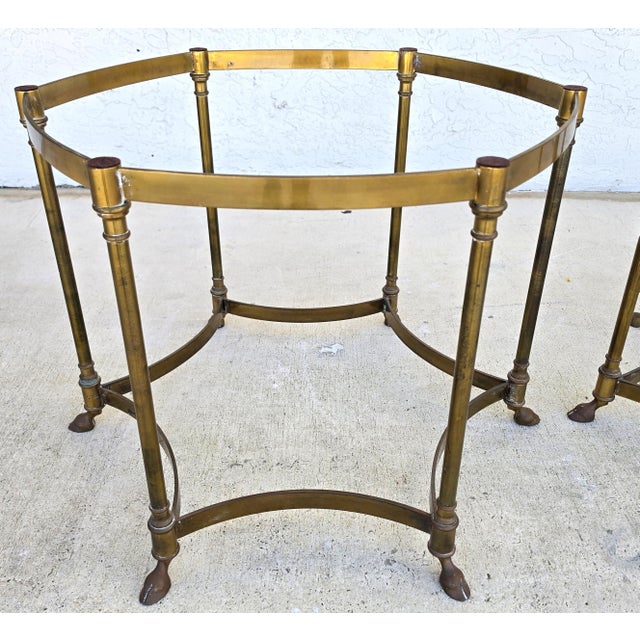 Vintage Labarge Side Tables Brass Glass Hoof Footed Octagonal Pair For Sale - Image 16 of 17