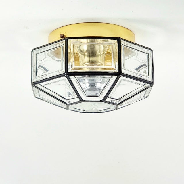 Mid-Century Modern Mid-Century Modern Glass & Brass Ceiling Light/Flush Mount From Limburg, Germany, 1960s For Sale - Image 3 of 10