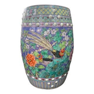 Hand-Painted Porcelain Bird Floral Fauna Peony Garden Stool For Sale