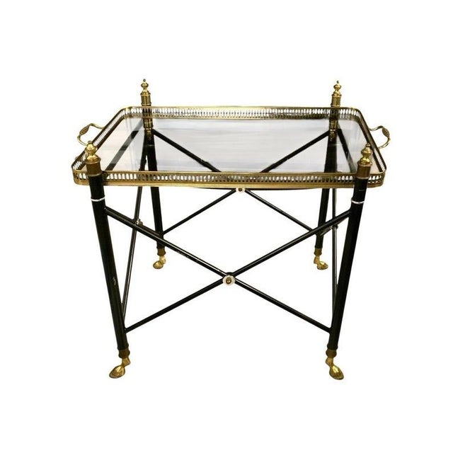 Maison Jansen Style Neoclassical Hollywood Regency Glass Top Tray Table For Sale - Image 4 of 5