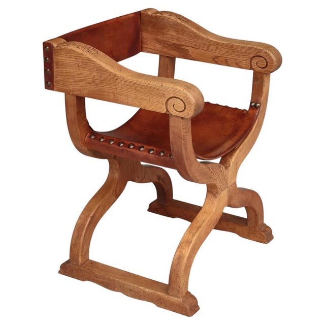 Danish Art Nouveau Cabinetmaker Armchair in Oak and Saddle Leather, 1920s For Sale - Image 17 of 17