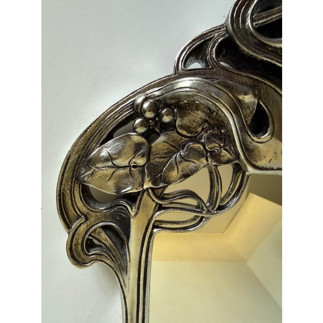 Silver Vintage Art Nouveau Style Figural Lady Silver Finish Table or Wall Mirror For Sale - Image 8 of 12