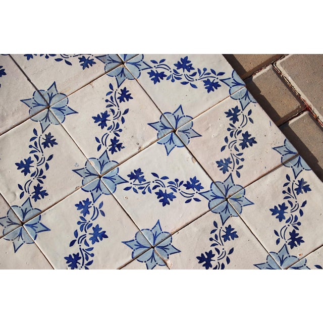 Ceramic Antique 19th Century Portuguese Tiles With Floral Garland and Star Motif Set of 75 For Sale - Image 7 of 18