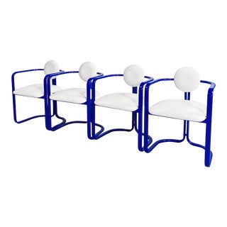 Gastone Rinaldi for Fema Style Royal Blue Tubular Dining Chairs - Set of 4 For Sale