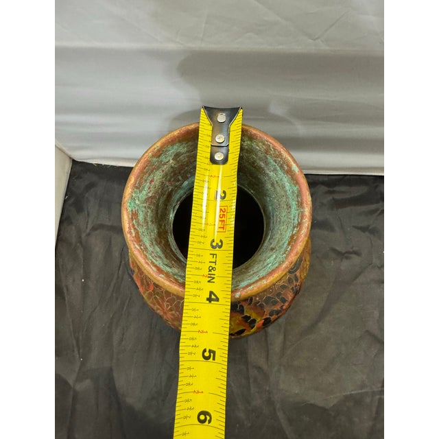 Metal VTG 13” Chinese Cloisonné Bottle Vase Floral Peony Red Brown Enamel Brass 1950s For Sale - Image 7 of 7