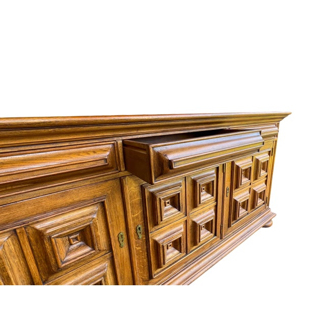 Beige Vintage Spanish Brutalist Sideboard in Oak, 1960s For Sale - Image 8 of 11
