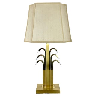 Hollywood Regency Brass and Acrylic Glass Table Light attributed to WKR Lights, Germany, 1970s For Sale