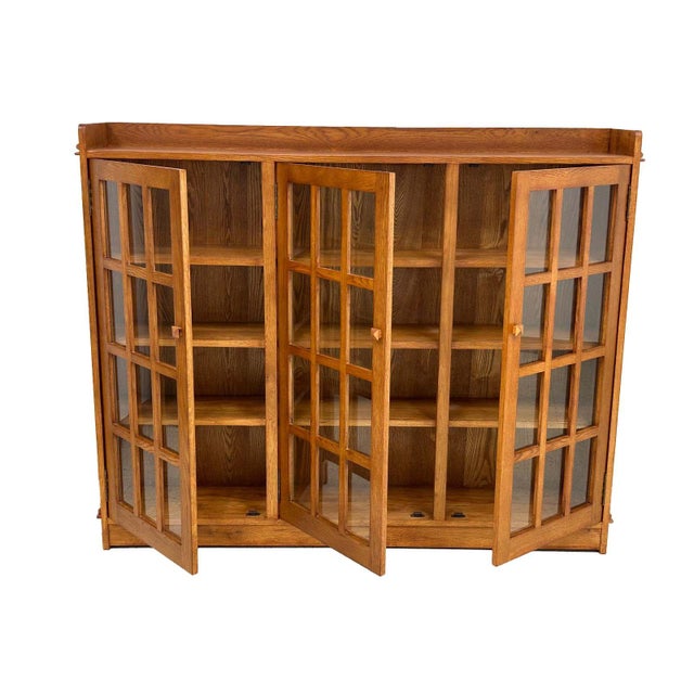 Wood Mission Oak 3 Door Display Bookcase For Sale - Image 7 of 14