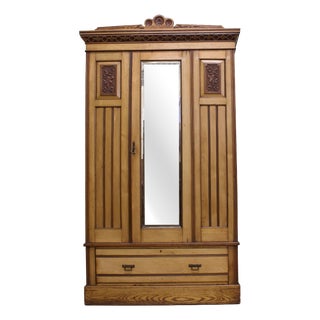 Antique Edwardian Ash Wardrobe, 1900s For Sale