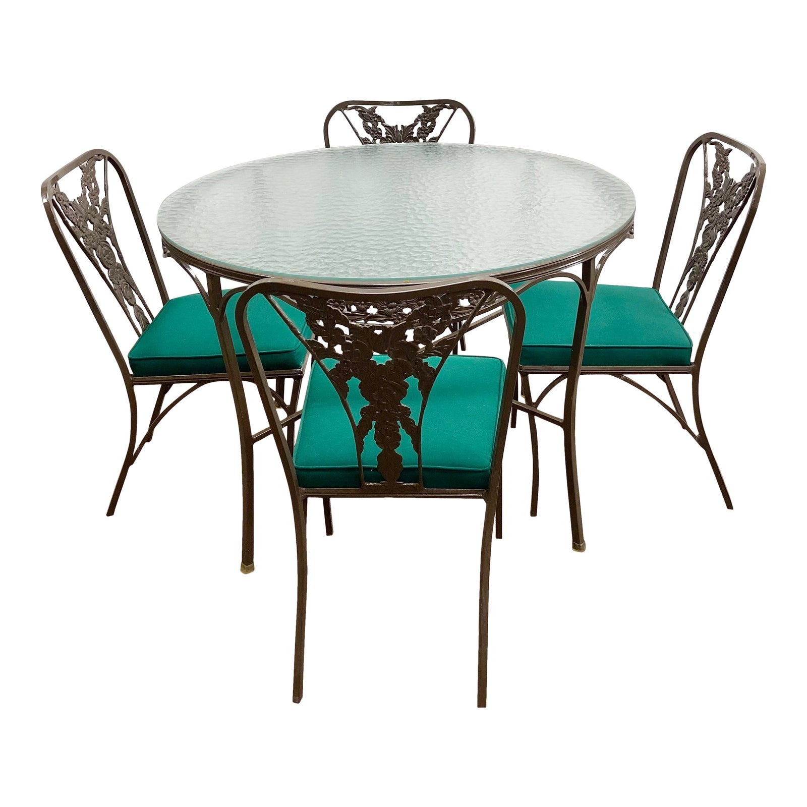 1980s Cast Aluminum & Glass Patio Table and Chairs Set of 5 Chairish