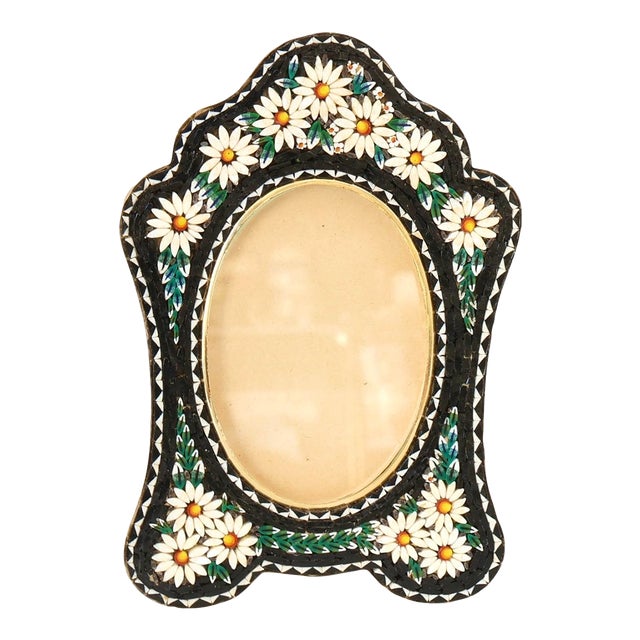 Midcentury Italian Micromosaic Picture Frame With Daisy Border For Sale