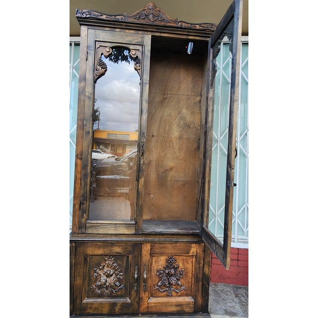 Vintage Carved Wood Display Cabinet For Sale - Image 9 of 12