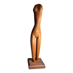 Vintage Hand-Carved Modernist Nude Female Wood Sculpture, 32”h