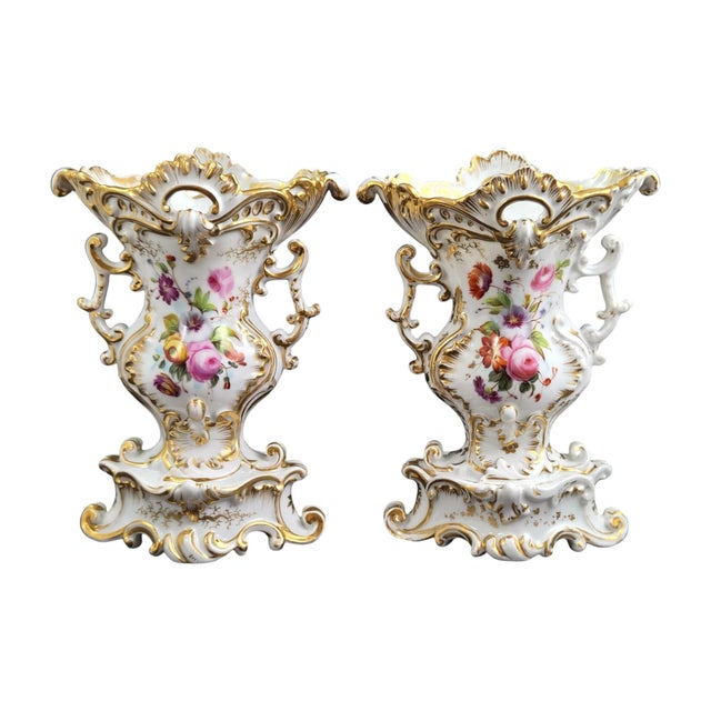 Rococo Fontainebleau Rococo Porcelain Vases from Jacob Petit, 1840, Set of 2 For Sale - Image 3 of 9