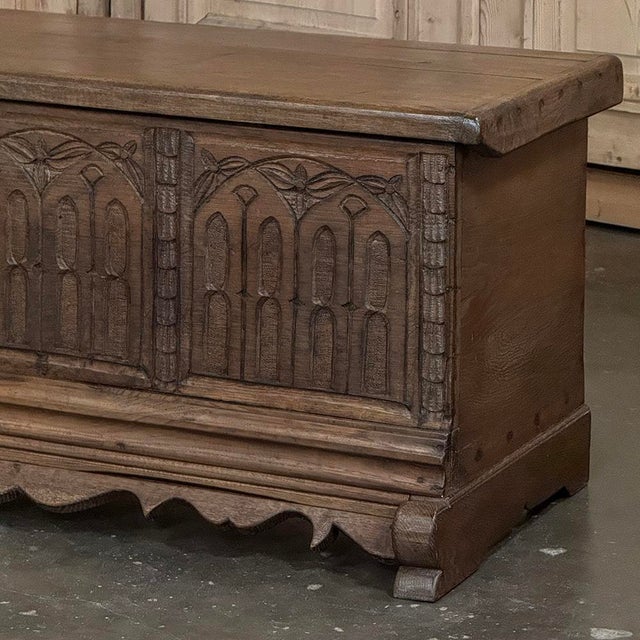 Chestnut 19th Century Gothic Revival Carved Oak Trunk With Hand-Forged Ironwork For Sale - Image 8 of 17