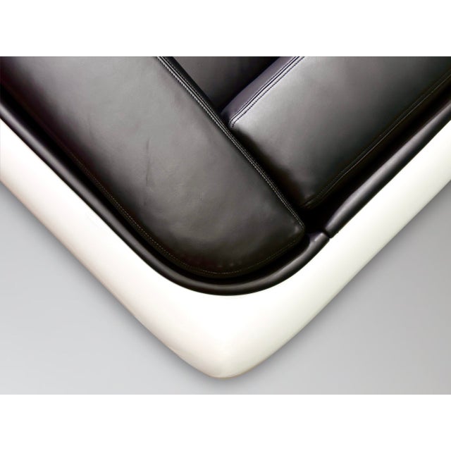 Restored William Andrus Steelcase Fiberglass Lounge Chair Black Leather Lucite Base For Sale - Image 10 of 11