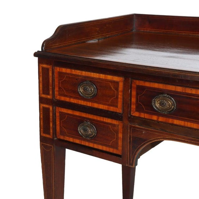 English Antique English George III Mahogany & Satinwood Banded & Inlaid Desk C1830 For Sale - Image 3 of 12