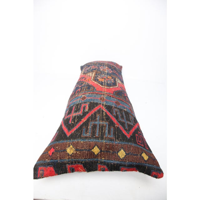 Navy Blue Antique Caucasian Embroidery Sumak Pillow Cover -19'' X 39'' For Sale - Image 8 of 9