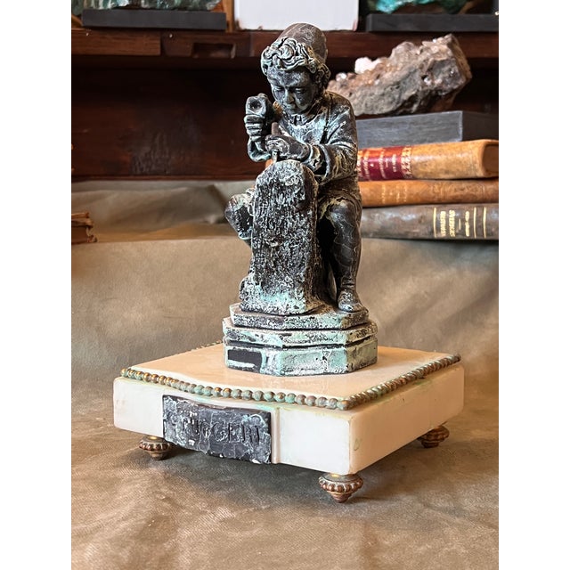 Bronze Bronze Finish Plaster Figure of Young Michelangelo on the Antique Marble Base For Sale - Image 8 of 11