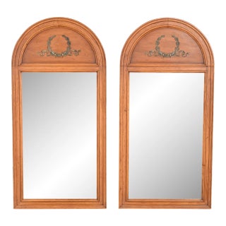 Henredon French Regency Louis XVI Walnut and Brass Arched Wall Mirrors, Pair For Sale