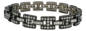 White Round Diamond & Baguette Bracelet in 14k White Gold & Black Rhodium