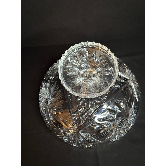 Antique Abp Cut Glass Pedestal Bowl Large 10.75 Centerpiece Compote Pinwheel Hobstar For Sale - Image 9 of 13