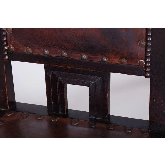 Czech Cubist Chairs in Oak and Red Leather by Josef Gočár, 1910s, Set of 4 For Sale - Image 3 of 12