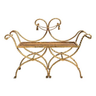 Vintage MCM Gilt Twist Wrought Iron Settee For Sale