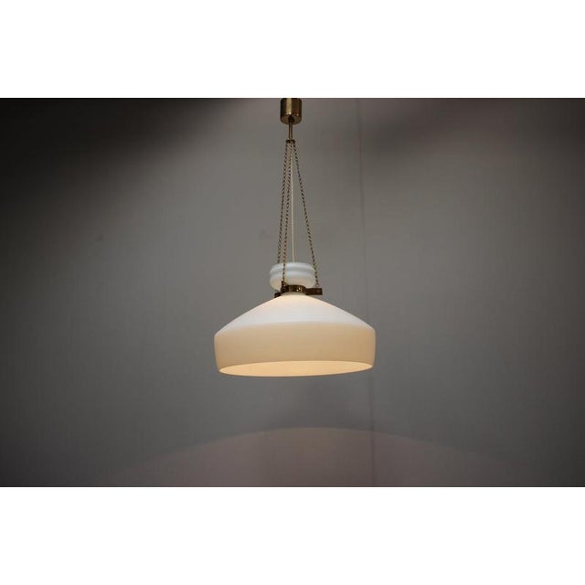 Mid-Century Modern Pendant Lamp in Opaline Milk Glass and Bra, 1970s For Sale - Image 9 of 10